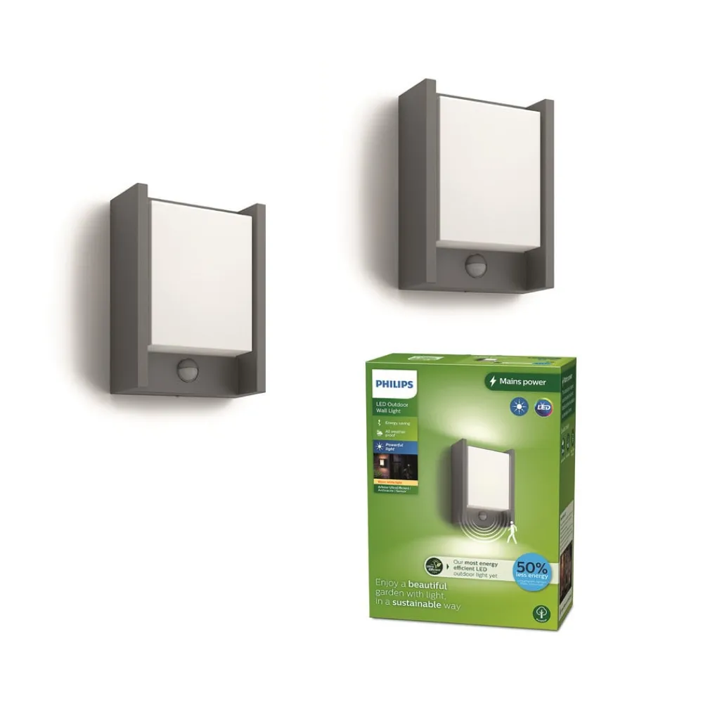Philips LED-væglampe Arbour UE, 2-pak, sensor, 2.700 K
