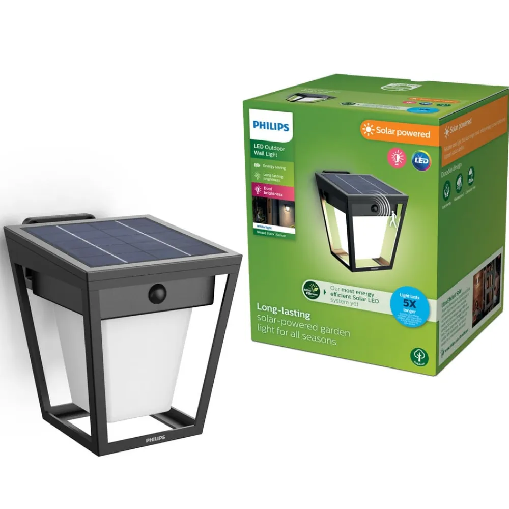 Philips Solcelle Lampe Med Sensor|Solcellelamper>udendørs LED-væglampe Nissa UE, plast, IP44