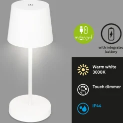 Briloner Piha LED-bordlampe med genopladeligt batteri, hvid