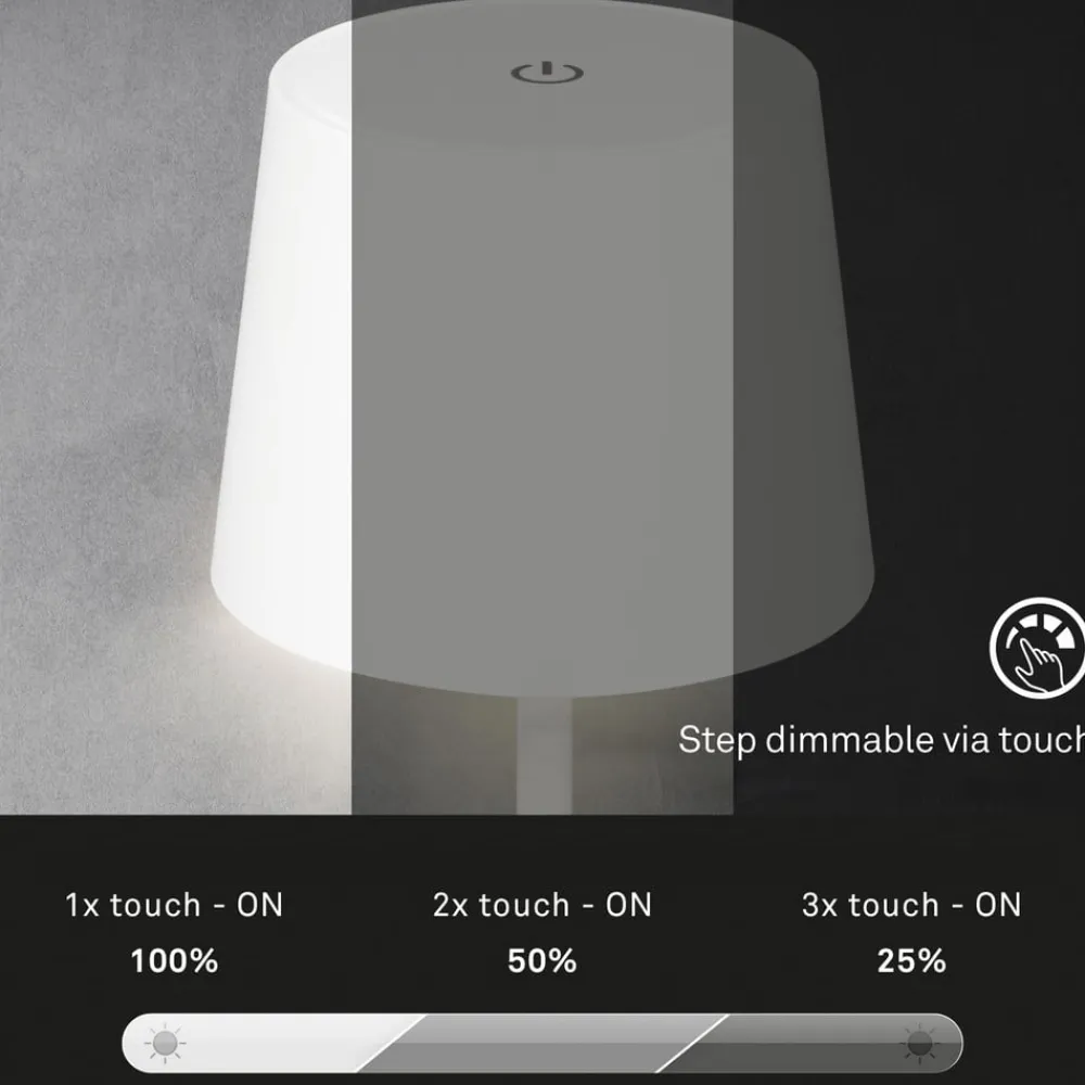 Briloner Piha LED-bordlampe med genopladeligt batteri, hvid