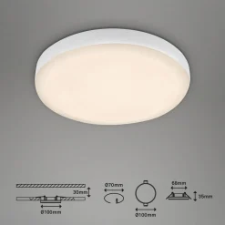 Briloner Plat LED-indbygningsspot, hvid, Ø 10 cm, 3.000K