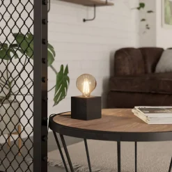 Prestwick 2 bordlampe med træterning, sort^EGLO Discount