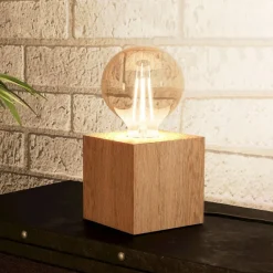 Prestwick 2 bordlampe med træterning, natur^EGLO Sale