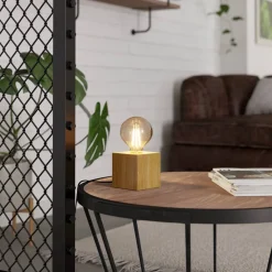 Prestwick 2 bordlampe med træterning, natur^EGLO Sale