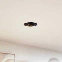 PRIOS Gang|Loftlamper>forsænket loftlampe Fibur, sort, aluminium, Ø 8,2 cm