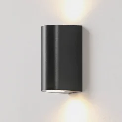 PRIOS Væglamper>Irfan udendørs væglampe, rund, sort, 15,5 cm