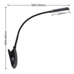 LED-klemmelampe Najari, sort, genopladeligt batteri, USB, 51 cm^PRIOS Best