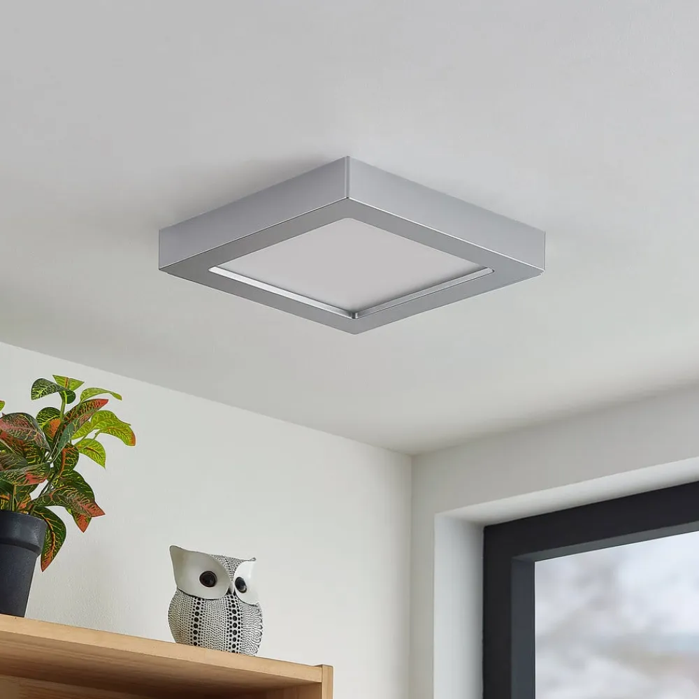 PRIOS LED-loftlampe Alette, sølv, 22,7 cm, 24W, dæmpbar