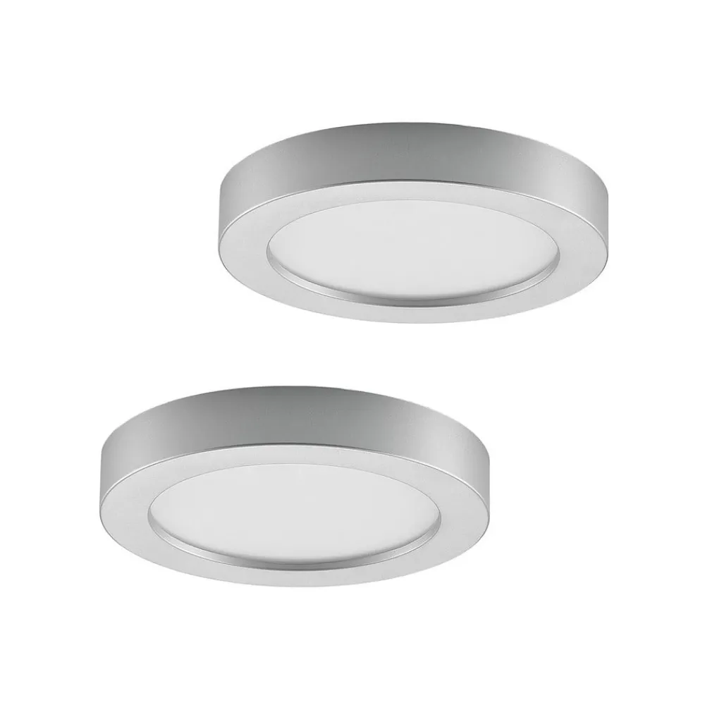 PRIOS LED-loftlampe Edwina, sølv, 23 cm, sæt med 2 stk