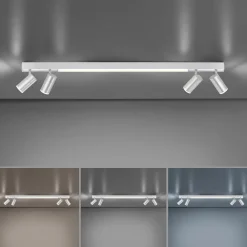 PURE LED-loftlampe Lines, 120 cm, sølv, fjernbetjening