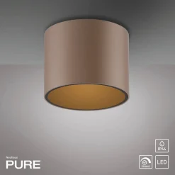PURE LED-loftlampe til badeværelset Point, bronzefarvet, Ø 18 cm, IP44