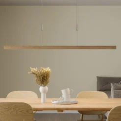 LED-pendel Nora, eg natur, længde 118 cm^Quitani Best