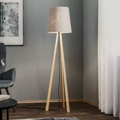 Quitani Gulvlamper|Gulvlamper>trebenet gulvlampe Jata, træ, filt, grå