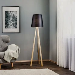 Quitani Gulvlamper|Gulvlamper>trebenet gulvlampe Jata, træchintz, sort