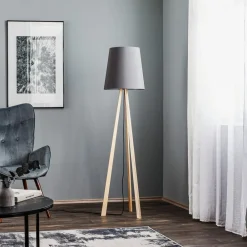 Quitani trebenet gulvlampe Jata, træ, chintz grafit