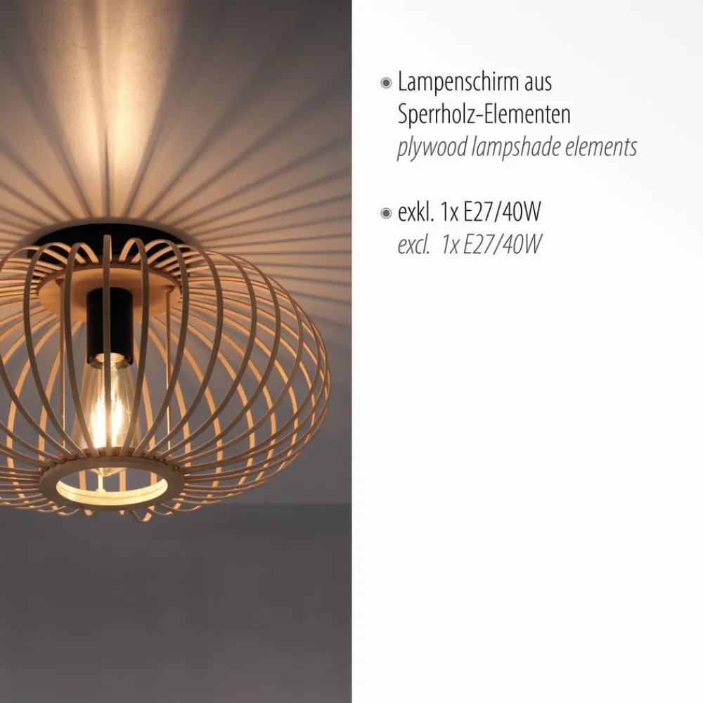 Racoon loftlampe af træ, tynde stivere, Ø 40cm^JUST LIGHT. GmbH Discount