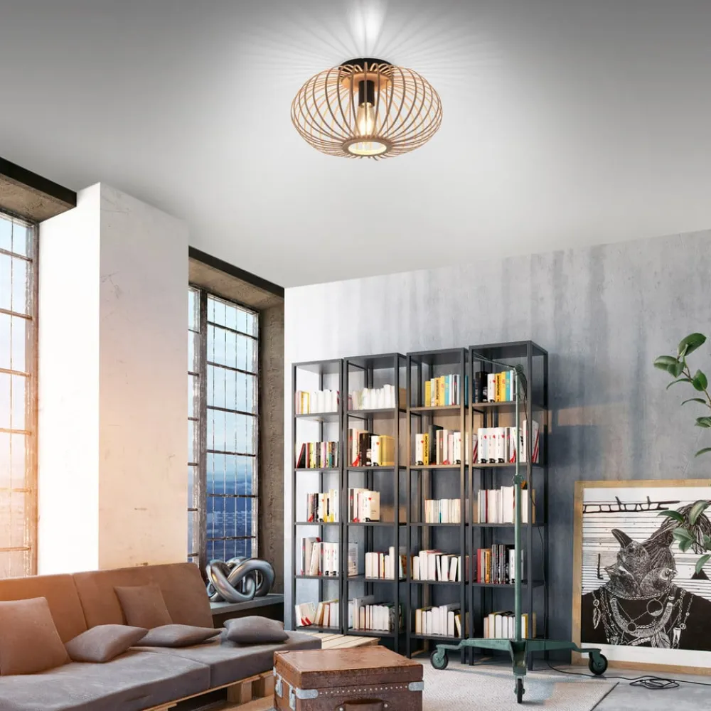 Racoon loftlampe af træ, tynde stivere, Ø 40cm^JUST LIGHT. GmbH Discount