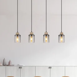 Globo Reid pendellampe, 4 lyskilder, sort/røg