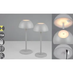 Ricardo LED genopladelig bordlampe, grå, højde 30 cm, plast^Reality Leuchten Sale