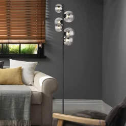 Globo Riha gulvlampe, højde 155 cm, sort/røgfarvet, 6 lyskilder.