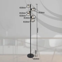 Globo Riha gulvlampe, højde 155 cm, sort/røgfarvet, 6 lyskilder.