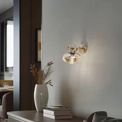 Rolan væglampe, messingfarvet, Ø 19 cm, højde 21 cm, glas^Lucea Outlet