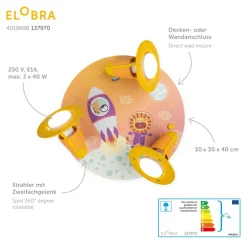 Børn Elobra Loftlamper>Rondell Escape loftslampe, orange, tre pærer