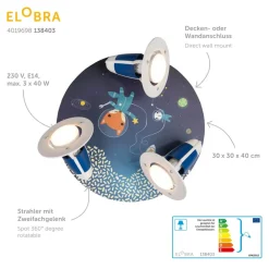Børn Elobra Rondell Space Mission loftslampe, blå
