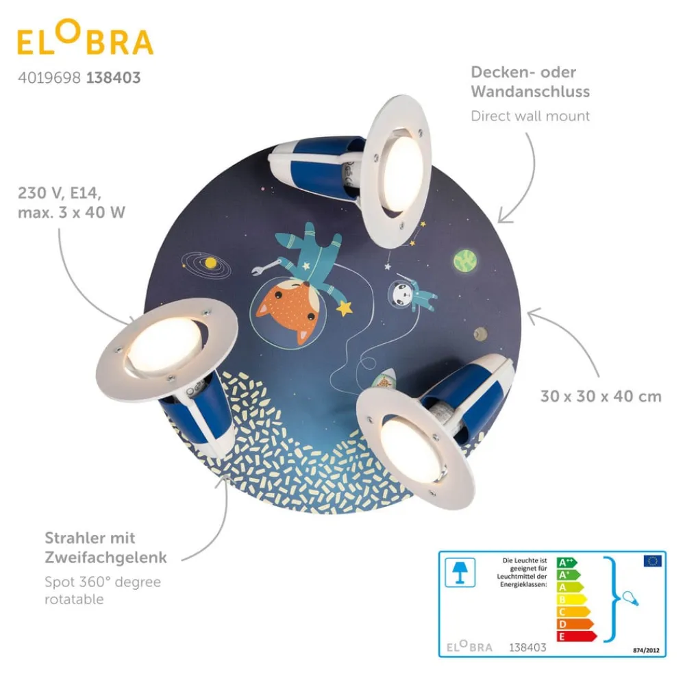 Børn Elobra Rondell Space Mission loftslampe, blå