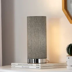 Lindby Ronja grå bordlampe med kromfod