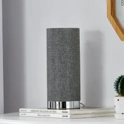 Lindby Ronja grå bordlampe med kromfod