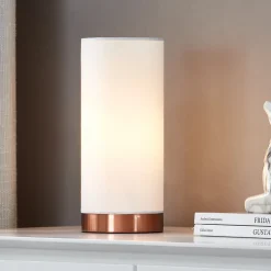 Lindby Ronja hvid bordlampe med kobberfarvet fod