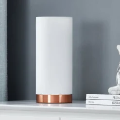 Lindby Ronja hvid bordlampe med kobberfarvet fod