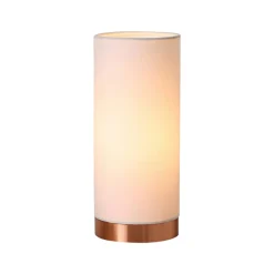 Lindby Ronja hvid bordlampe med kobberfarvet fod