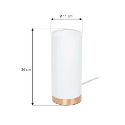 Lindby Ronja hvid bordlampe med kobberfarvet fod