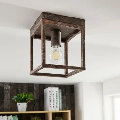 Lindby Rustik loftlampe Emin med metalramme
