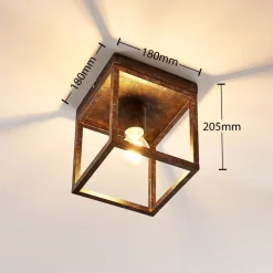 Lindby Rustik loftlampe Emin med metalramme