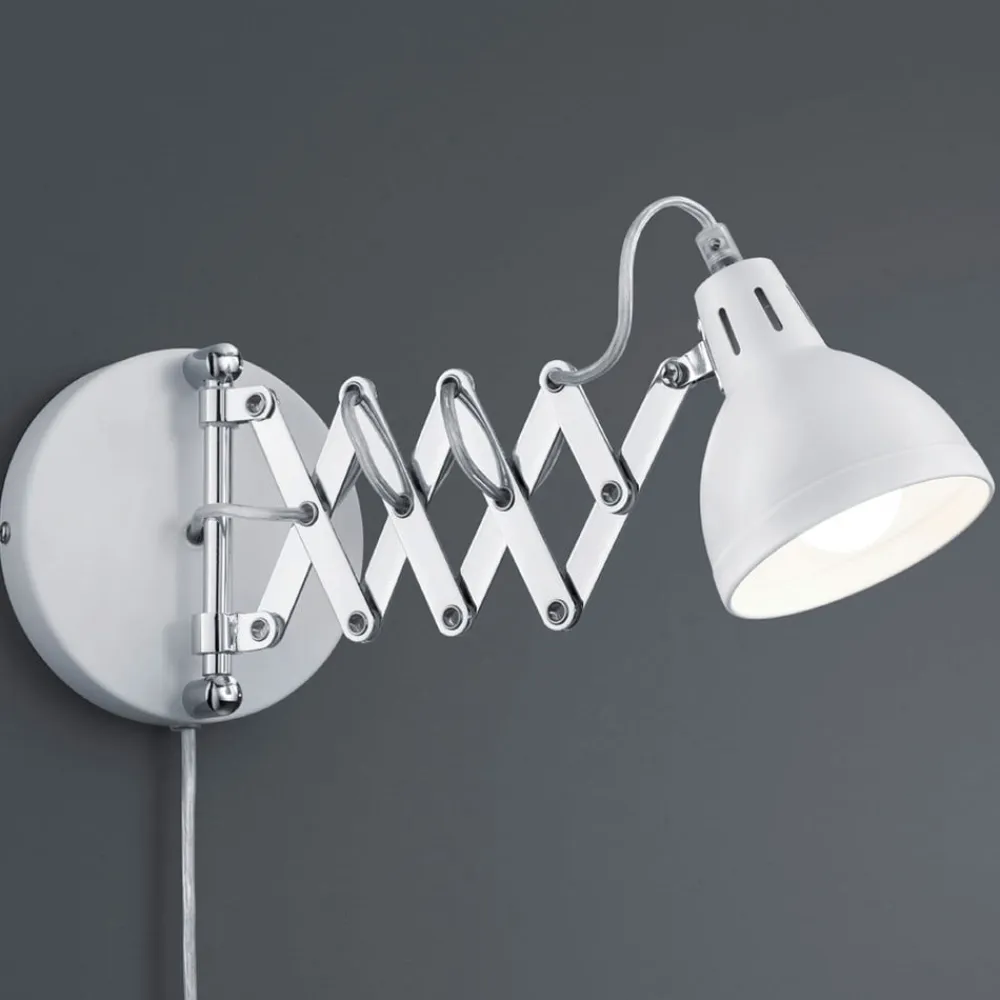 Reality Leuchten Sakse-væglampe, hvid, metal, stik, harmonika