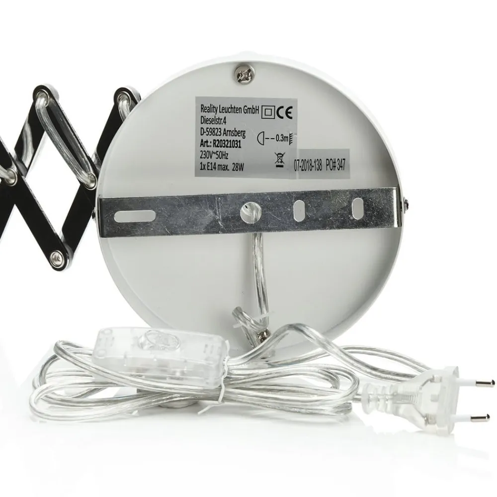 Reality Leuchten Sakse-væglampe, hvid, metal, stik, harmonika