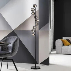 Schöner Wohnen Gulvlampe Dubai, røget glas, 9 lyskilder, G9