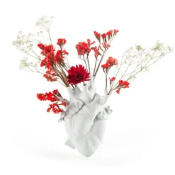 SELETTI Love in Bloom-vase, hvid, hjerteformet, porcelæn