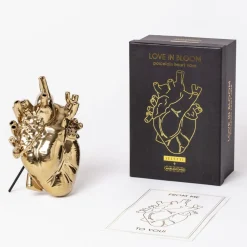 Love in Bloom-vase, guldfarvet, hjerteformet, porcelæn^SELETTI Sale