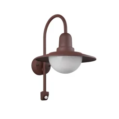 Trio Lighting Sensor-udendørs væglampe NORMAN, rust, Ø 30 cm metal/glas IP44