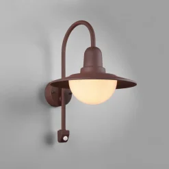 Trio Lighting Sensor-udendørs væglampe NORMAN, rust, Ø 30 cm metal/glas IP44