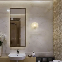 Searchlight Shell væglampe, hvid satineret, skalform, glas, IP44