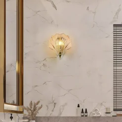 Searchlight Væg- Og Spejllamper|Gang>Shell væglampe, ravfarvet, skalform, glas, IP44