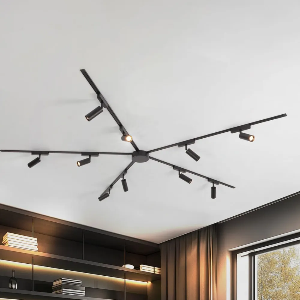 Lindby Arbejdsrum/Kontor|Skinnesystem>Skinnesystem 48V Lumaro, spots, 10 lyskilder, sort, Ø 4 cm