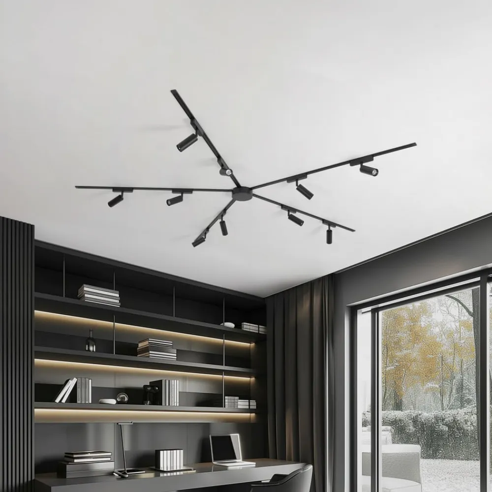 Lindby Arbejdsrum/Kontor|Skinnesystem>Skinnesystem 48V Lumaro, spots, 10 lyskilder, sort, Ø 4 cm