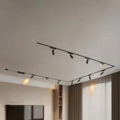 Lindby Skinnesystem 48V Lumaro, spots, 11 lyskilder, sort, Ø4cm, dæmpbar