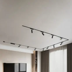 Lindby Skinnesystem 48V Lumaro, spots, 11 lyskilder, sort, Ø4cm, dæmpbar